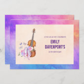 Geige, Ballettschuhe und Schmetterlinge zum Geburt Einladung (Vorne/Hinten)