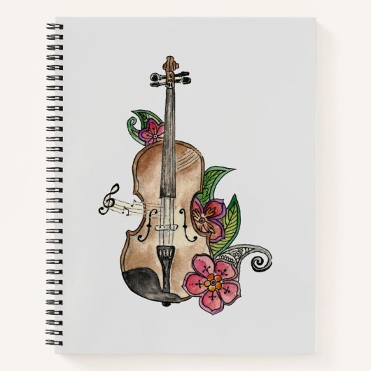 Geige mit Blume-Design auf einem Notebook / Journa Notizblock (Vorderseite)