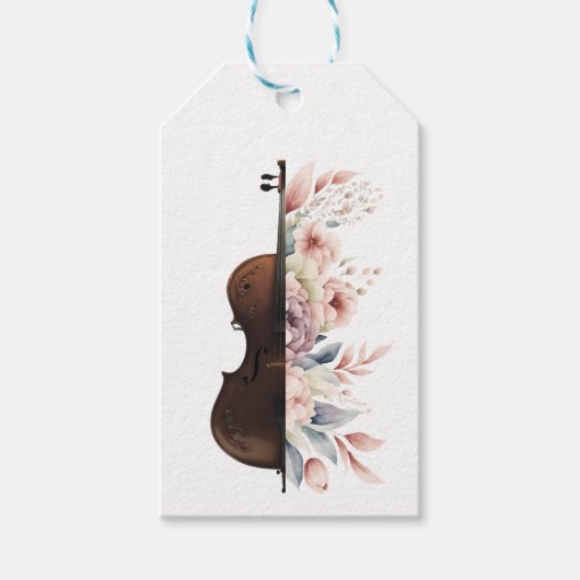 Geige mit Blume. Geschenkanhänger (Vorderseite)