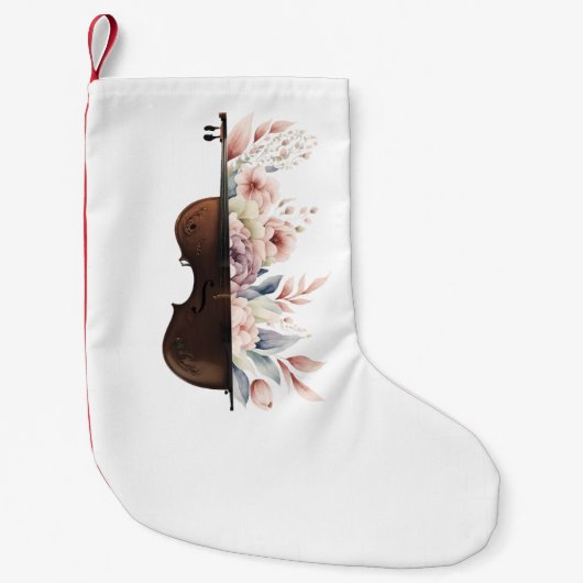 Geige mit Blume. Kleiner Weihnachtsstrumpf (Vorderseite)