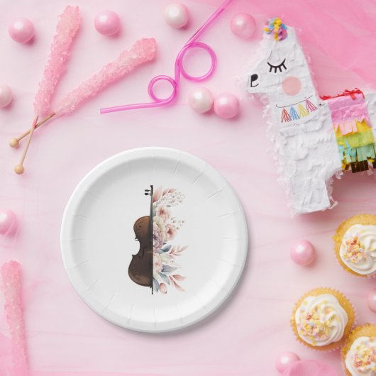 Geige mit Blume. Pappteller (Party)