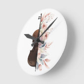 Geige mit Blume. Runde Wanduhr (Winkel)