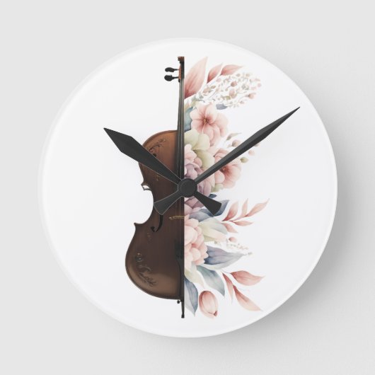 Geige mit Blume. Runde Wanduhr (Vorderseite)