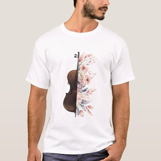 Geige mit Blume. T-Shirt (Vorderseite)