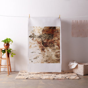 Geige mit Noten Vintage-Musikillustration Stoff