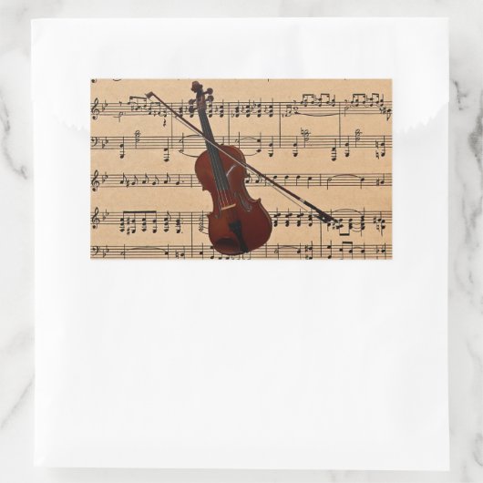 Geige mit Notenhintergrund Rechteckiger Aufkleber (Tasche)