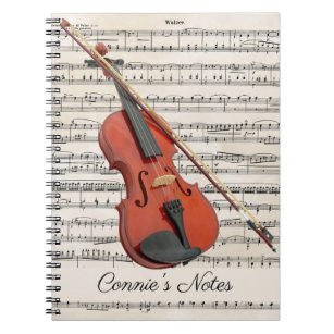 Geige mit Vintager Notenmusik Personalisiert Notizblock