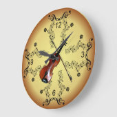 Geige ~ Musical Scroll ~ Goldener Hintergrund ~ Große Wanduhr (Winkel)