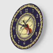 Geige ~ Musikalische Scroll ~ Gold/Navy Blue ~ ~ ~ Große Wanduhr (Winkel)