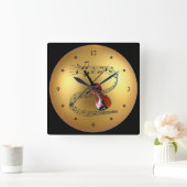 Geige ~Musikalische Scroll ~ Golden Globe Hintergr Quadratische Wanduhr (Zuhause)
