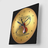 Geige ~Musikalische Scroll ~ Golden Globe Hintergr Quadratische Wanduhr (Winkel)