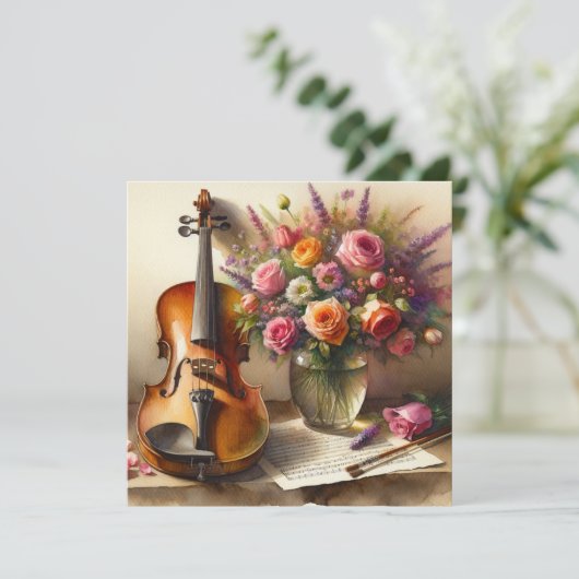 Geige, Noten und eine Vase der Blume (Stehend Vorderseite)