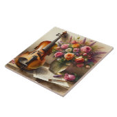 Geige, Noten und eine Vase der Blume Fliese (Seite)