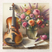 Geige, Noten und eine Vase der Blume Glasuntersetzer (Vorderseite)