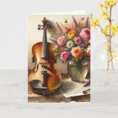 Geige, Noten und eine Vase der Blume Karte (Gelbe Blume)