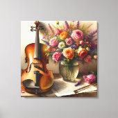 Geige, Noten und eine Vase der Blume Leinwanddruck (Vorderseite)