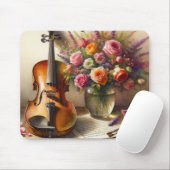 Geige, Noten und eine Vase der Blume Mousepad (Mit Mouse)