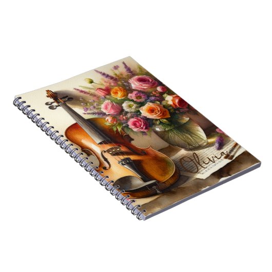 Geige, Noten und eine Vase der Blume Notizblock (Rechte Seite)