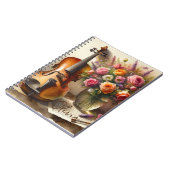 Geige, Noten und eine Vase der Blume Notizblock (Linke Seite)