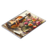 Geige, Noten und eine Vase der Blume Notizblock (Linke Seite)