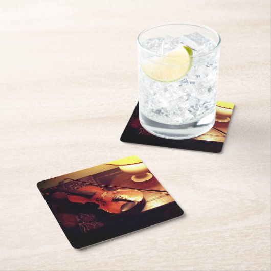 Geige Rechteckiger Pappuntersetzer (Vor Ort)