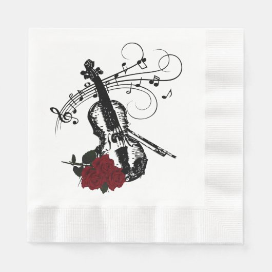 Geige , Rose und Musik Serviette (Vorderseite)
