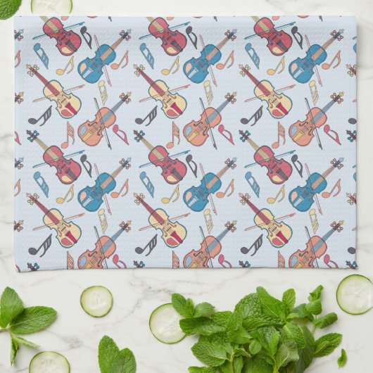 Geige und Musiknoten Geschirrtuch (Gefaltet)