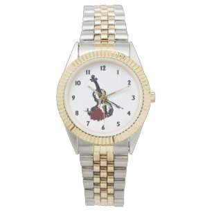 Geige und Rose Armbanduhr