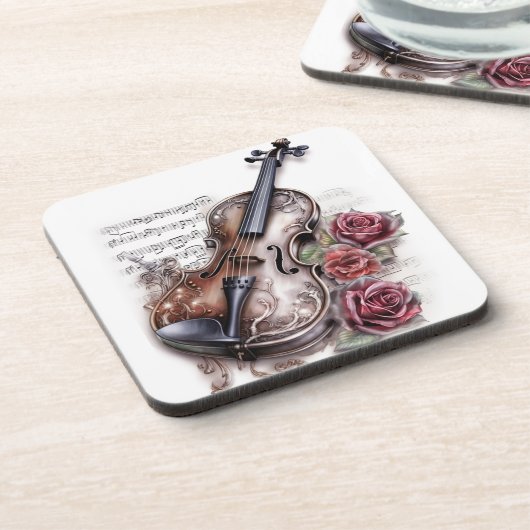 Geige und Rose Getränkeuntersetzer (Linke Seite)