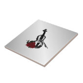 Geige und Rose Silber Fliese (Seite)