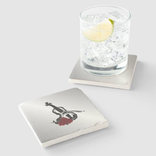 Geige und Rose Silber Steinuntersetzer (Seitenansicht)