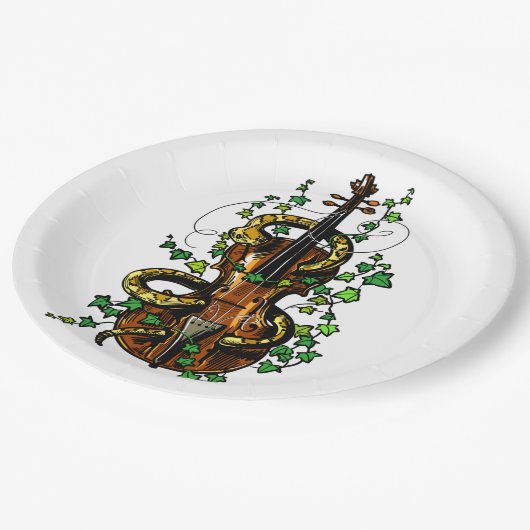 Geige und Schlange Pappteller (Schrägansicht)