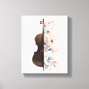 Geige unter Blume. Bouquet der Blume. Leinwanddruck