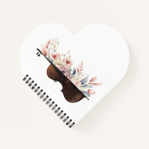 Geige unter Blume. Bouquet der Blume. Notizblock
