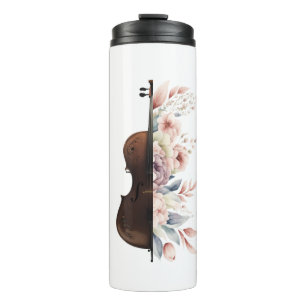 Geige unter Blume. Bouquet der Blume. Thermosbecher