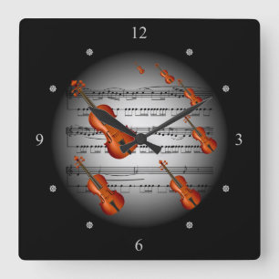 Geigermusik ~ La musique ~ Música ~ Musik ~ Muzyk Quadratische Wanduhr