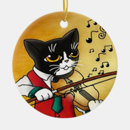 Geigermusikkatze Keramik Ornament