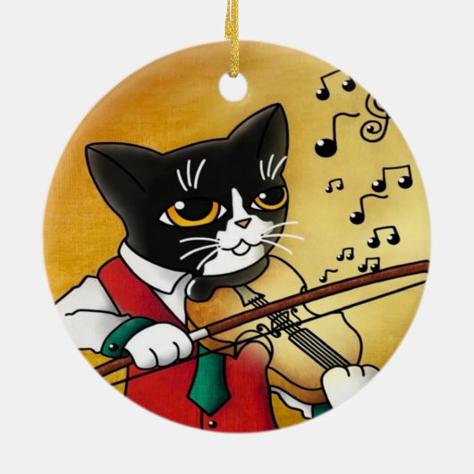 Geigermusikkatze Keramik Ornament (Hinten)