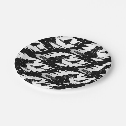 geile, fliegende Hexen auf Broomsticks halloween Pappteller (Schrägansicht)