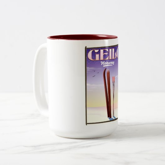 Geilo, Norwegisches Skipposter Zweifarbige Tasse (Vorderseite Links)