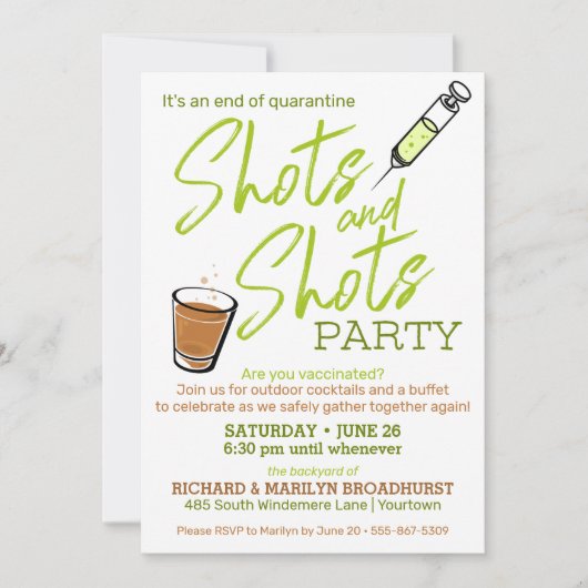 geimpft | Shots | Ende des Quarantäne-Party Einladung (Vorderseite)