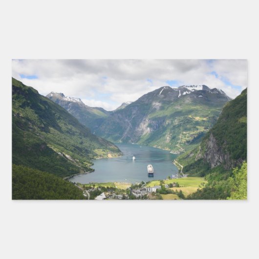 Geirangerfjord-Ansicht in Norwegen, rechteckiger A Aufkleber (Vorderseite)