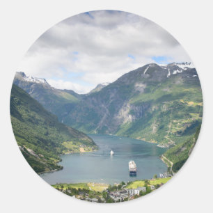 Geirangerfjord-Ansicht in Norwegen Rundaufkleber Runder Aufkleber