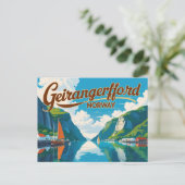 Geirangerfjord Retro Scene Postkarte (Stehend Vorderseite)