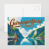 Geirangerfjord Retro Scene Postkarte (Vorne/Hinten)