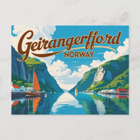Geirangerfjord Retro Scene Postkarte (Vorderseite)