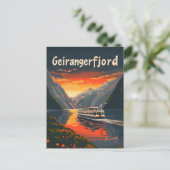 Geirangerfjord Vintage Kunst Postkarte (Stehend Vorderseite)