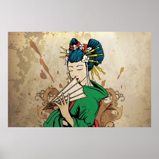 Geisha 芸 者 japanisches horizontales Druckposter Poster (Vorne)