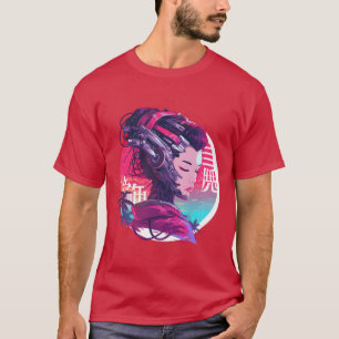Geisha 80er Cyborg Lady Mädchen T-Shirt