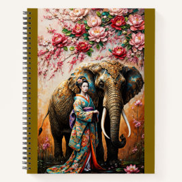 Geisha and elephant oil painting textured notizblock